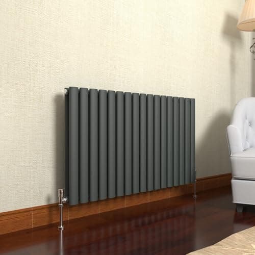 Image of GY Bath Horizontal Radiator Anthracite Oval Column Designer 600x1003mm Double Modern Central Heating Rads
