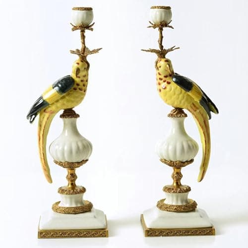 Image of ylpddmm Nordic Ceramics Blue and White Parrot Candlesticks, Vintage Candelabra Copper Bracket Candle Holder, for Porch Classical Home Decor, Living Room Kitchen Dining Room Candle Stand C