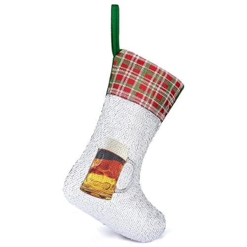 Image of German Flag Beer Sequin Christmas Stocking Xmas Hanging Stockings for Fireplace Tree Holiday Party Decorations