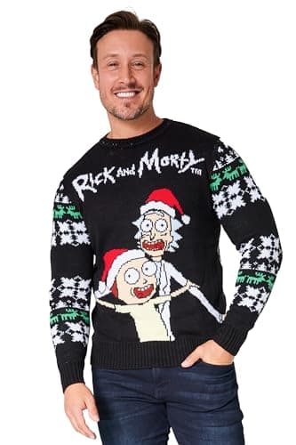 Image of RICK AND MORTY Mens Christmas Jumper, Warm Funny Xmas Sweater - Mens Gifts (Black, 2XL)