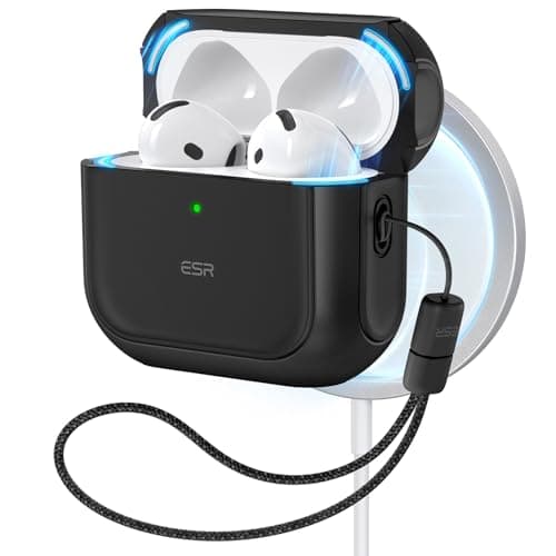 Image of ESR for AirPods 4 Case, Compatible with AirPods 4th Generation Case (2024) (USB-C), Compatible with MagSafe, Drop Protection Cover with Lanyard, Magnetic Lid Lock, Orbit Hybrid Case, Black