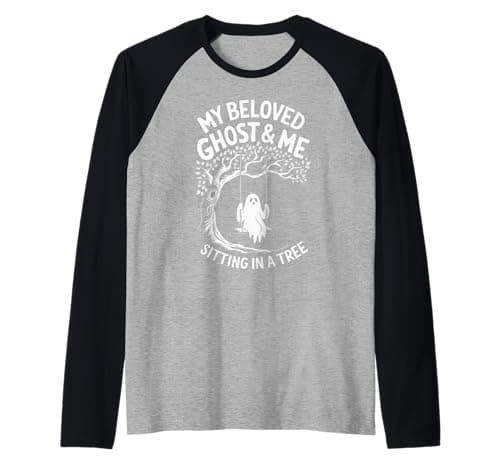 Image of My Beloved Ghost and Me Sitting In A Tree Halloween Ghost Raglan Baseball Tee