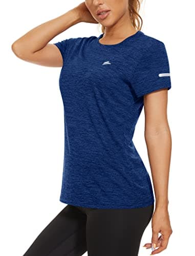 Image of KEFITEVD Women's Crew Neck T-Shirt Female Short Sleeve Yoga Top Breathable Ladies Summer Sport Tops,Royal Blue,S