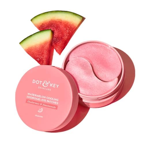 Image of Dot & Key Watermelon Cooling Hydrogel Eye Patches | With Hyaluronic & Niacinamide | Under Eye Patches For Dark Circles & Puffiness Reduction | Instantly Hydrates, Cools & De-Puffs | 60 Patches, Pink