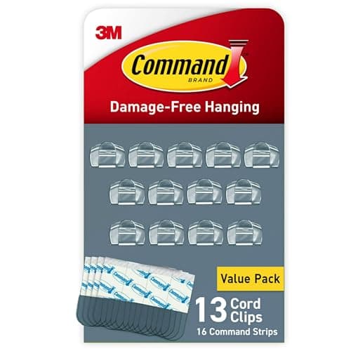 Image of Command Round Cord Clips, Damage Free Hanging Cable Clips, No Tools Wall Clips for Hanging Electrical Cables, 13 Clear Cord Clips and 16 Command Strips