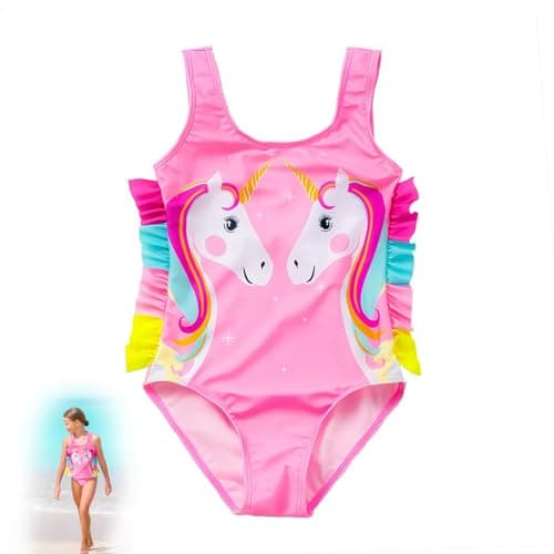 Image of Girls One Piece Swimsuit With Cute Printed Unicorn Design - Swimming Costume Bathing Suit Swimwear for 2-8 Years