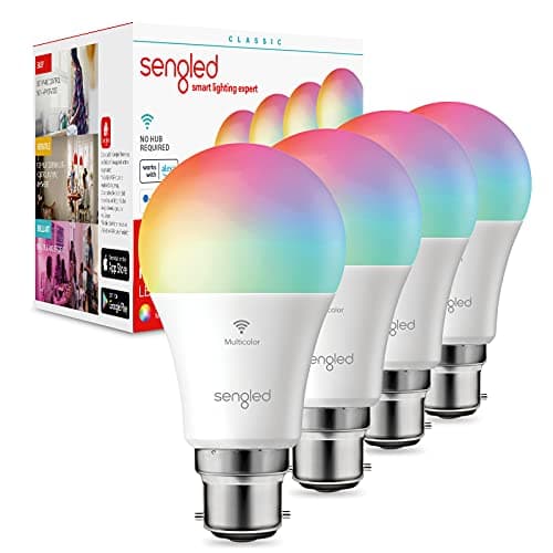 Image of Sengled Smart Bulb Wi-Fi Multicolor A60 B22, Alexa Light Bulb Bayonet, WiFi Bulb Works with Google Home Assistant, Dimmable LED Bulb, Remote Control, Smart Light Bulb 7.8W, 806LM, 4 Pack, W21-U33W4P