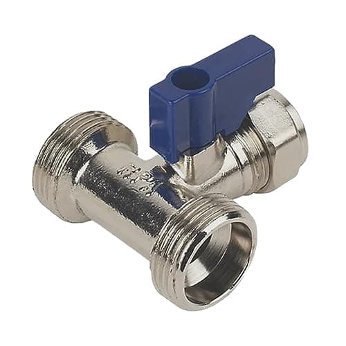 Image of Dual Appliance Tee Valve | 3/4” x 3/4” x 15mm | BSP Compression Twin Washing Machine Valve | 15mm Washing Machine Tee Valves Connector Splitter Tap | Cold Water Feed Splitter | 15 mm Pipe Connector