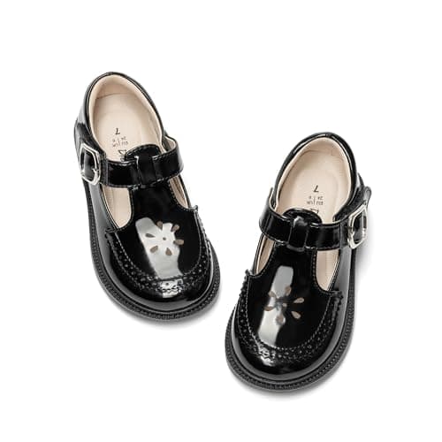 Image of DREAM PAIRS Girl Mary Jane Dress Shoes - Ballet Flats for Girl School Uniform Shoes for Toddler Little Girls,Size 7 Little Kid,All Black,KKUMFA2509