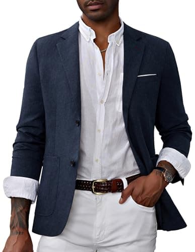 Image of PaulJones Men's Single Breasted Classic Slim Fit Blazer Jacket Lightweight Suit Jackets M Navy Blue 476-3