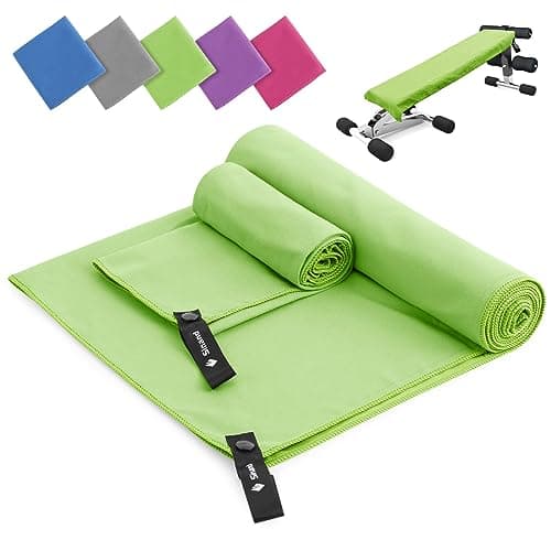 Image of Sinand Microfibre towel 2 Pack |160x80cm+80x40cm| Ultra Lightweight Gym Towel, Quick Dry Microfiber Towels for Sports Travel Camping Beach Swimming (Green)