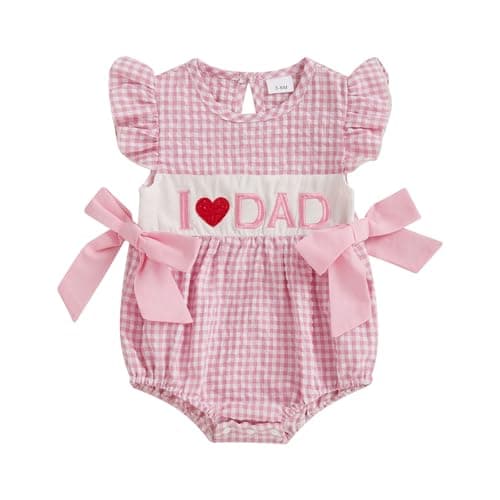 Image of Daddys Little Girl Baby Girls Summer Clothes Letter Embroidered Sleeveless Floral Print One Piece Outfit (I Love Dad Gingham Pink, 0-3 Months)