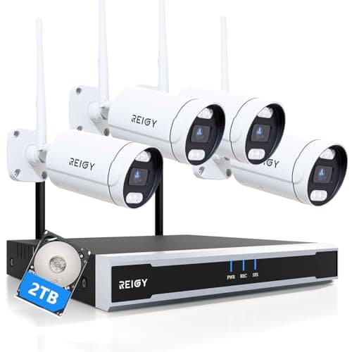 Image of REIGY 8MP Wireless CCTV Camera System Outdoor with 2TB Hard Disk, WIFI Home Outdoor Security Cameras Set 16CH NVR+4x 2160P Cam With 2-Way Audio, Remote View, Color Night Vision, Motion Detection