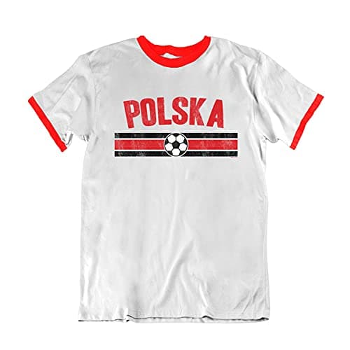 Image of Mens Poland 2021 Football T-Shirt Distressed Country Strip Polish Euro Team