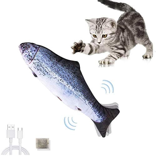 Image of jiuhao Floppy Fish Cat Toy,Electric Fish Cat Catnip Toy,Plush Simulation Fish Cat Toys for Indoor Cats Pets Flopping/Moving Cat Dog Fish Toy Kitten for Pillow Chew Bite Kick Cat Interactive Toy
