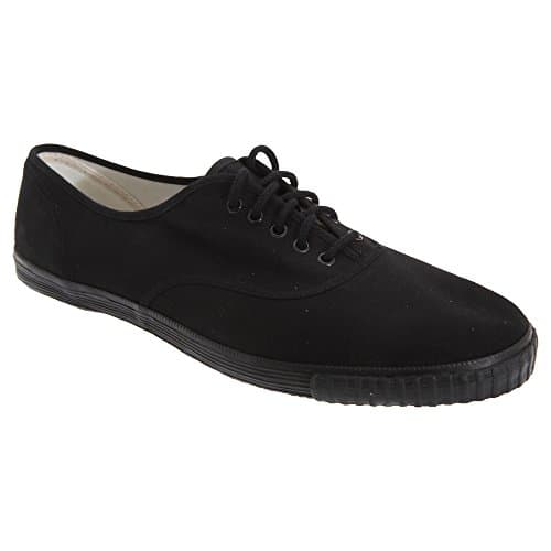 Image of Dek Unisex 4 Eyelet PE School Plimsolls Canvas Shoes - Black Canvas, Mens UK 9 / EU 43