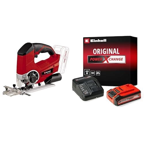 Image of Einhell Power X-Change 18V Cordless Jigsaw With Battery And Charger - Battery Powered Electric Saw To Cut Wood, Plastic and Metal - TE-JS 18/80 Li Jig-Saw Tool With Angle Adjustment