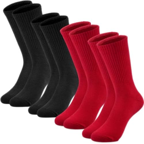 Image of MESU Cotton Crew Socks for Men 4 Pairs Socks for Running Sport 2 Pairs Black + 2 Pairs Red