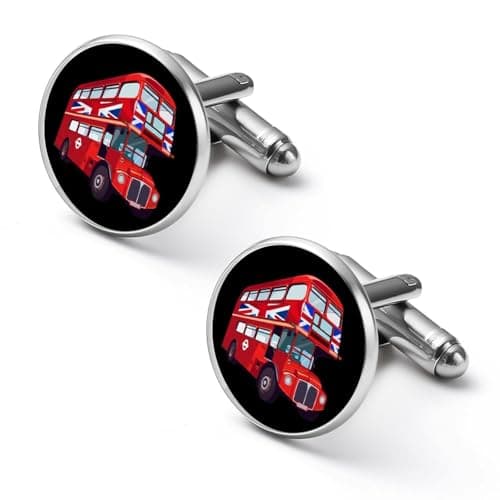 Image of Britain UK London Red Double Decker Bus Men's Shirt Cufflinks Shirt Studs Set Cuff Links Jewelry Accessories for Business Wedding 1.7cm