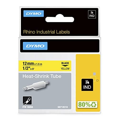 Image of DYMO Rhino Industrial Heat-Shrink Cable Label Tubes | 12 mm x 1.5 m | Black Print on Yellow | for Rhino Label Makers