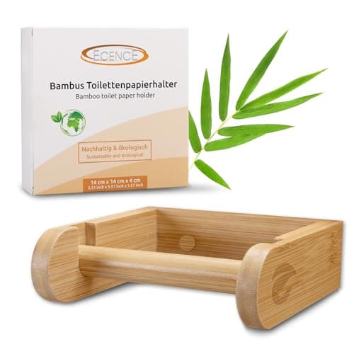 Image of ECENCE 1x Wooden Toilet Roll Holder Wall Mounted Without Drilling Natural Bamboo Toilet Roll Holder Ecological Toilet Paper Dispenser