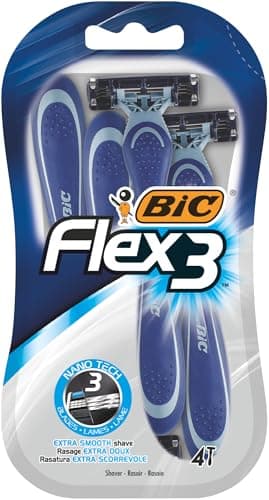 Image of BIC Flex 3 Disposable Razors for Men - Triple Blade Light Handle Razor Blades - Pack of 4