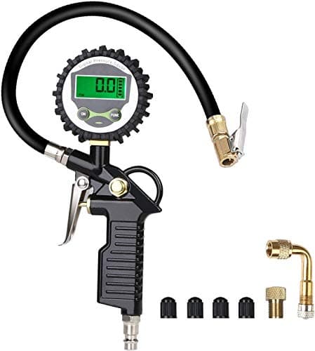 Image of URAQT Tyre Pressure Gauge, Digital Tyre Inflator with Pressure Gauge 200 PSI Digital LCD Display, Valve Air Chuck and 90 Degree Valve Extender for Heavy Duty Car Motorcycle Bicycle