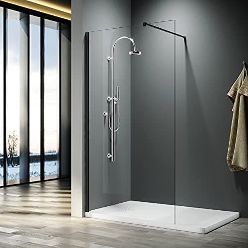 Image of ELEGANT 800x1900mm Shower Enclosure with 8mm Clear Easy Clean Safety Glass Walkin Shower Screens Panel+ Black Stainless Steel Support Bars