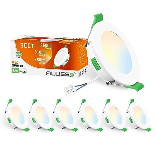 Image of ALUSSO LED Recessed Ceiling Lights 4W 310LM, LED Downlights 68mm Cutout Dimmable, Ultra Slim IP44 Bathroom Spotlights, Warm White 3000K Neutral White 4000K Cool White 6500K, Beam Angle 120°, 6 Pack