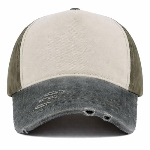 Image of MFAZ Morefaz Ltd Vintage Cotton 5-Panel Baseball Cap Trendy Distressed Look with Strapback Adjustment – Comfortable Everyday Hat (Khaki-Graphite)