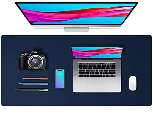 Image of Aothia Leather Desk Protector, Office Mat, Non-Slip PU Leather Blotter, Waterproof Writing Pad for Office and Home (91cm x 43cm, Dark Blue)