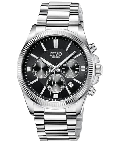 Image of CIVO Mens Watches Stainless Steel: Silver Chronograph Quartz Wrist Watch Stylish - Waterproof Date Watches for Men