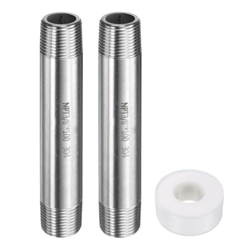 Image of sourcing map 2pcs Stainless Steel Nipple Pipe Fitting 3/8" NPT x 3/8" NPT Male Threaded 3.94" Length Nipple Cast Pipe for Connecting Extending Beer Machine Bathroom Gas Air Plumbing