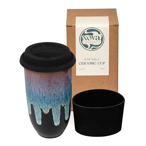 Image of NOVA CERAMICS Coffee Tumbler – Travel Mug - On the Go Coffee Mug – Microwave & Dishwasher Safe Green Coffee Tumbler - Gifts for Women Men Him Her – 16oz – Monsoon