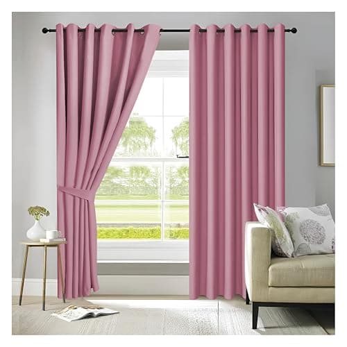 Image of APEX FURNISHINGS Pink Blackout Curtains for Bedroom 72 Inch Drop Thermal Insulated Eyelet Curtains & Drapes for Window Treatment & Living Room, 2 Panels (66x72 Inches).