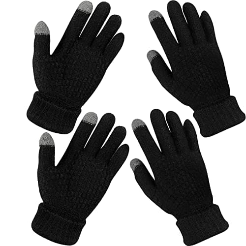 Image of Geyoga 2 Pairs Women's Winter Touchscreen Gloves Warm Fleece Lined Knit Gloves Elastic Cuff Winter Texting Gloves, Black, One Size