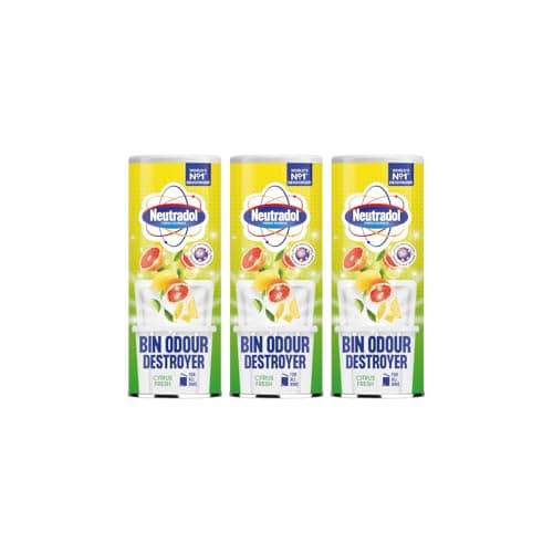 Image of Neutradol Dustbin Odour Destroyer, Bin Freshener Deodorising Powder, Odour Eliminator for Indoor & Outdoor Bins, Citrus Fresh Multipack of 3 x 350g