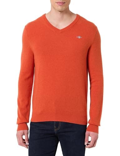Image of GANT Extrafine Lambswool V-Neck, Deep Orange, XL