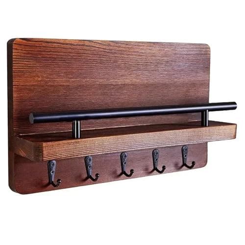 Image of CYairong-22 Coat Hooks for Wall Wall Mounted Coat Rack Natural Wood Holder Tray Carving Storage Five Hooks Clothes Key Hat Shelf Room Decoration Coat Racks