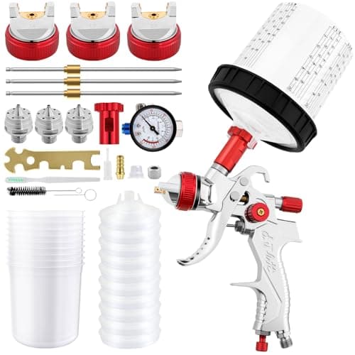 Image of HVLP Spray Gun,600ml Cup Paint Sprayer with 3 Nozzles1.4/1.7/2mm,Air Regulator and Filter,HVLP Paint Spray Gun Kit,for Car Furniture Painting Handheld Sprayer