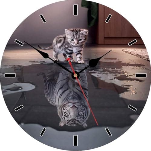 Image of VIKMARI Kitchen Wall Clock, Large 12 Inch Cute Lovely Cat Tiger Clock, Unusual Modern Silent Wall Clocks Decorative for Bedroom Living Room Bathroom Office
