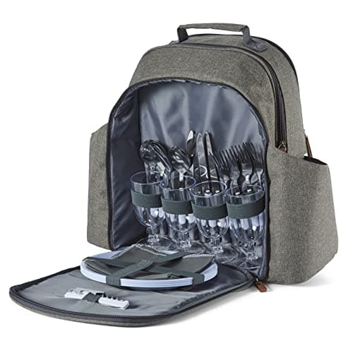 Image of Tower Coast & Country CC879024 Heritage 4-Person Picnic Bag with Tableware Set, PEVA-Insulation, 5L, Green and Tan