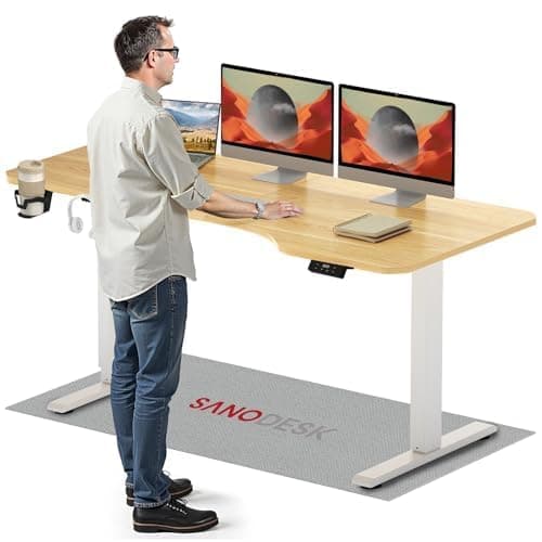 Image of SANODESK 160×75CM Electric Standing Desk Height Adjustable Corner Standing Desk with Hooks and Cupholder Sit Stand Table Adjustable Desk with Memory Smart Pannel for Home Office