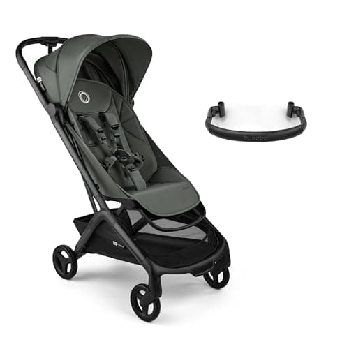 Image of Bugaboo Butterfly 2 Lightweight Travel Stroller Cabin Size - Set with Bumper Bar - One-Hand Fold Portable Pushchair, Baby Buggy with Reclining Seat, Storage Basket, Carry Strap – Forest Green