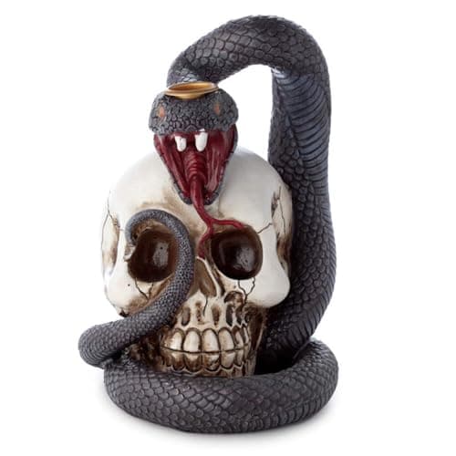 Image of Puckator Snake and Skull Backflow Incense Burner - Home Zen Meditation Decor Accessories - Incense Waterfall Cone Burner - Spiritual Feng Shui Gothic Goth Relaxation Gifts Gift - Desk Ornaments