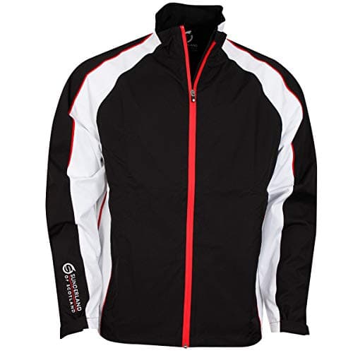 Image of Sunderland Mens SUNMR41 Raglan Panelled Waterproof Golf Jacket Black/White/Red S