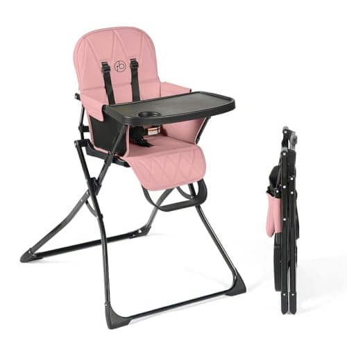 Image of Ickle Bubba Flip Magic Fold Highchair (Blush Pink) – Suitable from Sitting Up to 15kg, 5-Point Safety Harness, Removable Tray, Quick One-Hand Fold, Compact Slimline Design for Easy Storage