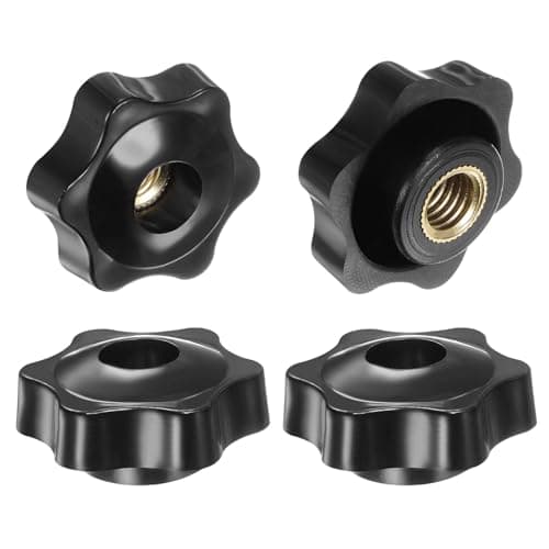 Image of sourcing map 4pcs Star Knobs M10 Female Thread 38mm Head Plastic Through Hole Brass Screw-in Clamping Handles Threaded Hand Knobs, Black