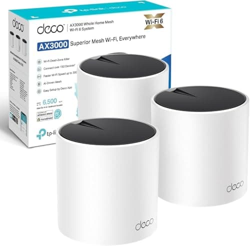 Image of TP-Link Deco X55(3-pack) AX3000Mbps Whole Home Mesh WiFi 6 System, AI-Driven Seamless Mesh, Coverage 6,500 ft2, 150 Devices Connection, WiFi Router, Extender Booster, Easy Setup, Alexa&Google Home
