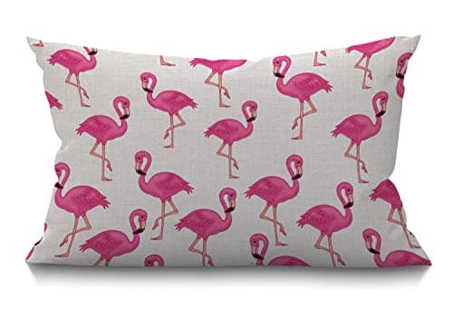 Image of BGBDEIA Flamingo Cushion Cover Farmhouse Girlish Animal Fashion Adorable Little Cute Summer Pink Decorations Pillow Cover Case for Sofa Couch Cotton Linen 30 x 50 cm 12x20 Inches